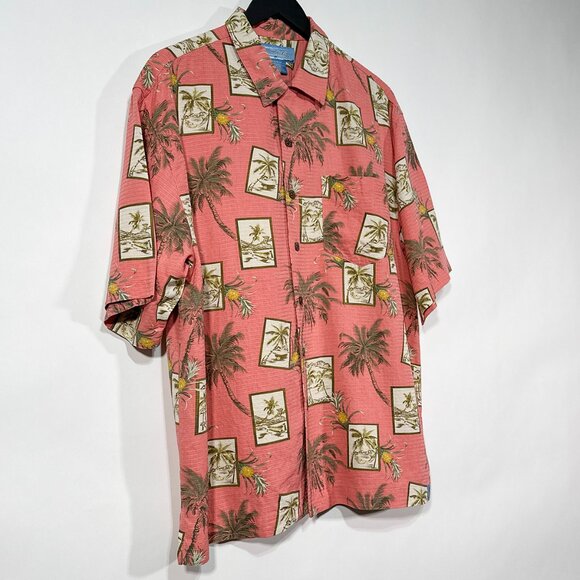 Bermuda Bay Tropical Palm Trees Pineapples 100% Silk Shirt Size L‎ - Picture 1 of 16